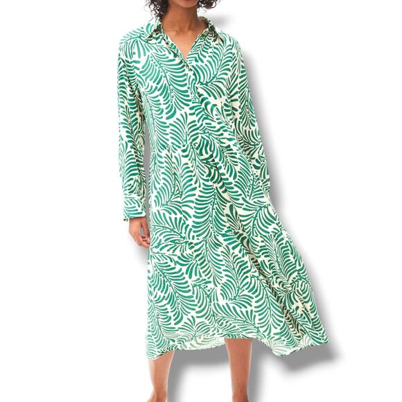H&M Viscose Shirt Dress green leaf pattern - Picture 1 of 9